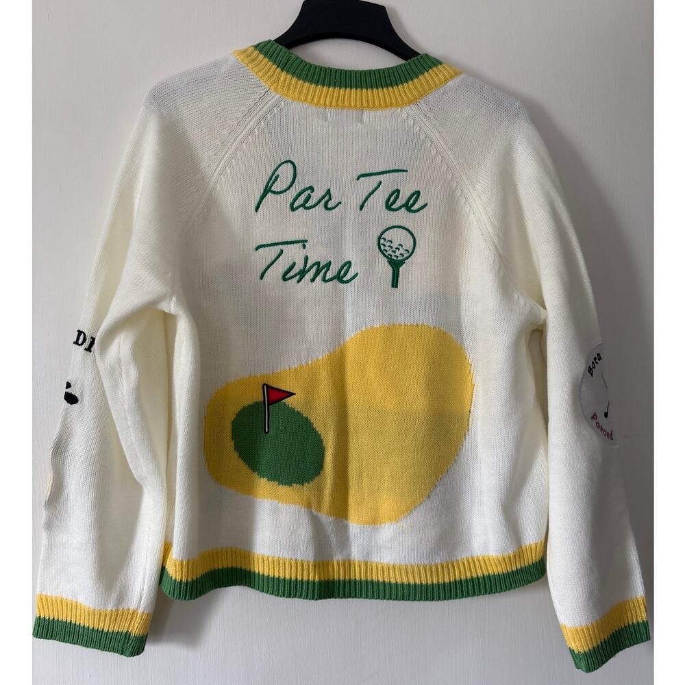 Fate Golf Theme Embroidered Cardigan Sweater Size Large EUC - Picture 2 of 9